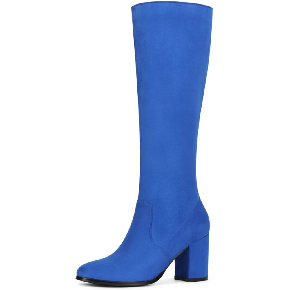 Side Zipper Chunky Heel Knee High Boots Royal Blue